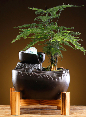 快速发货迷你流水摆件创意t家居生财招财小型办公室桌面循环水结