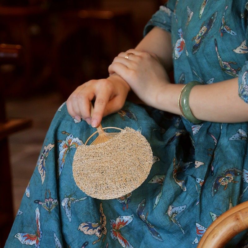 快速发货丝瓜络迷你把玩小扇子 拍摄道具摆件儿童T宝宝 复古竹便