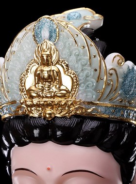 快速发货文殊普贤菩萨佛像家用客厅供奉汉白玉珐S琅彩华严三圣摆