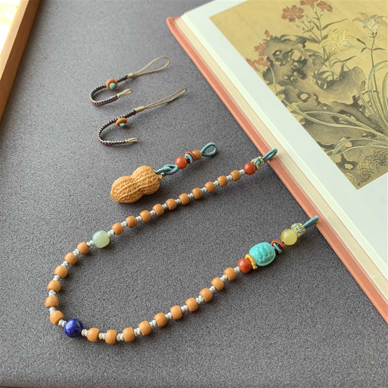 现货速发橄榄核核尖手机链手机挂坠两用款搭配檀木花生镁磷矿富甲