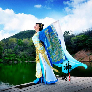 舞衣唐装 粉色渐变水袖 汉服女古 古典舞蹈汉服演出服C 快速发货新款