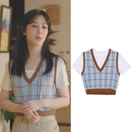 官方旗舰店承欢记杨紫麦承欢同款衣服两件套短款针织衫马甲T恤套