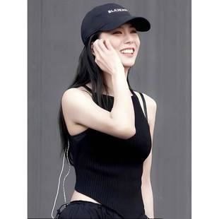 官方旗舰店jisoo金智秀同款 背心不规则心 夏坑条针织修身 打底无袖