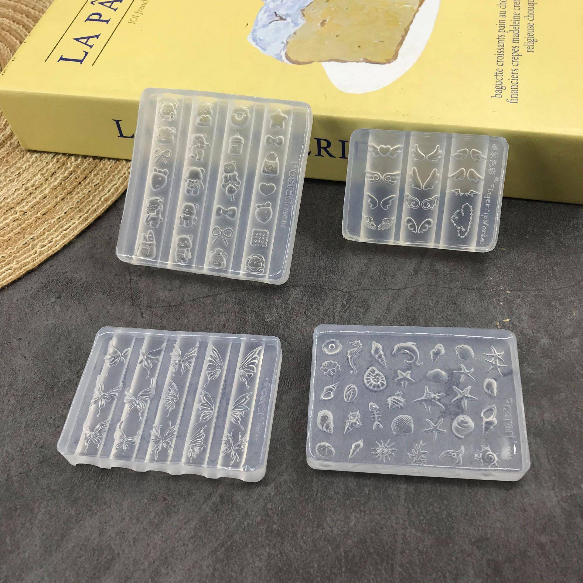 新款海洋贝壳蝴蝶翅膀小熊美甲模具diy指甲穿戴甲工具食品级硅胶