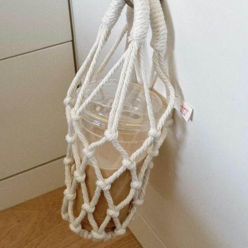 手工编织网兜杯套便携式水杯奶茶咖啡杯袋通用环保可挂式手提袋现