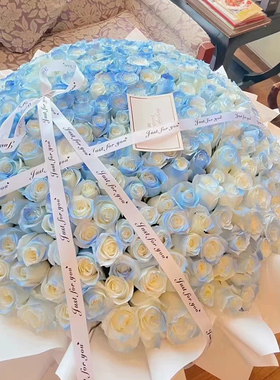 情人节碎冰蓝99朵玫瑰鲜花花束同城速递全国配送人鱼生日速递