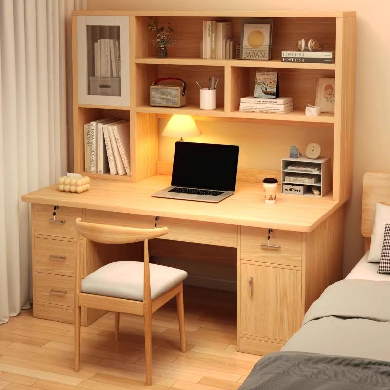 【海外包邮】书桌书架一体桌家用办公桌学生学习写字桌子卧室台式电脑桌椅组合