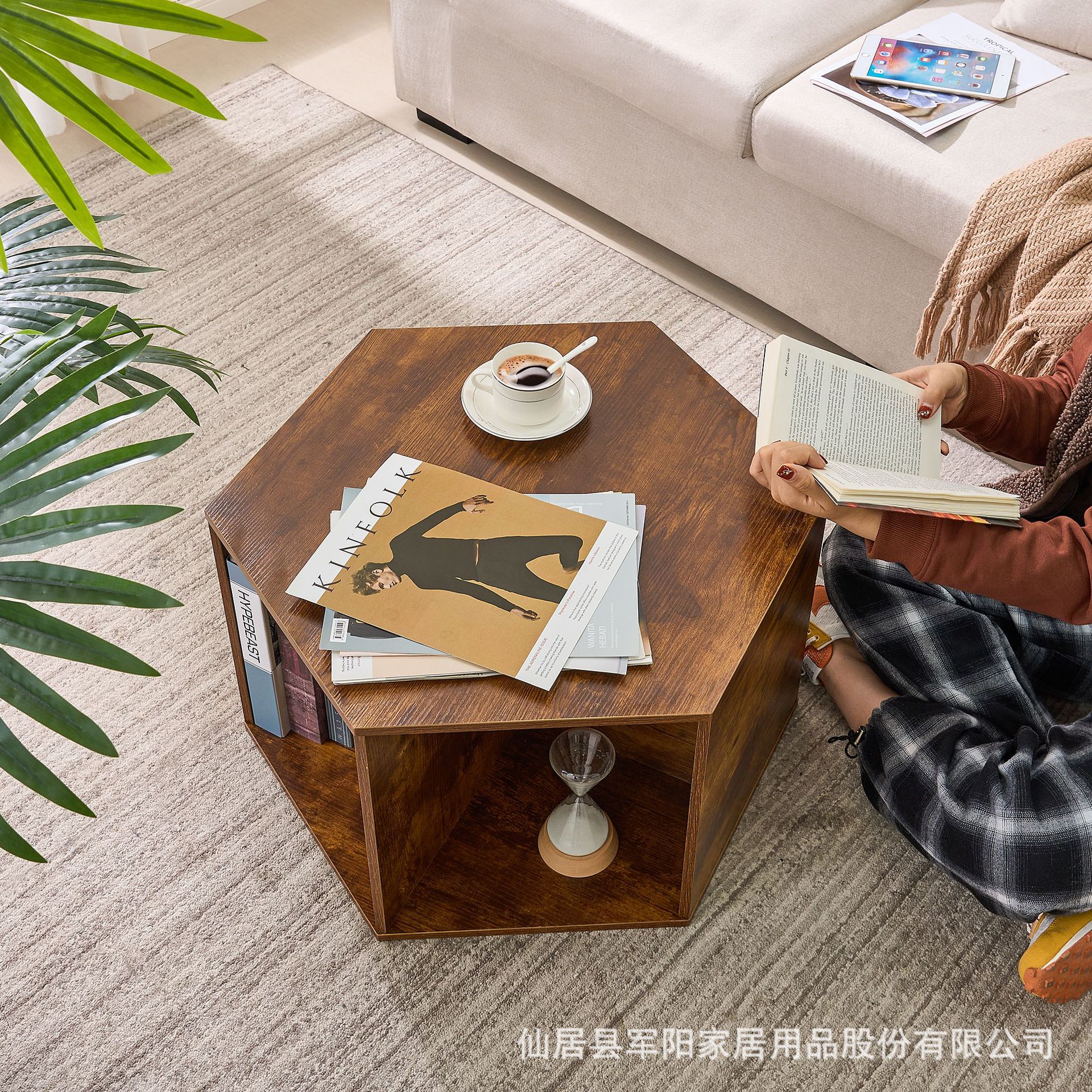 六角形咖啡桌开放式储物柜多功能顶桌现代床头柜创意桌子茶台茶桌
