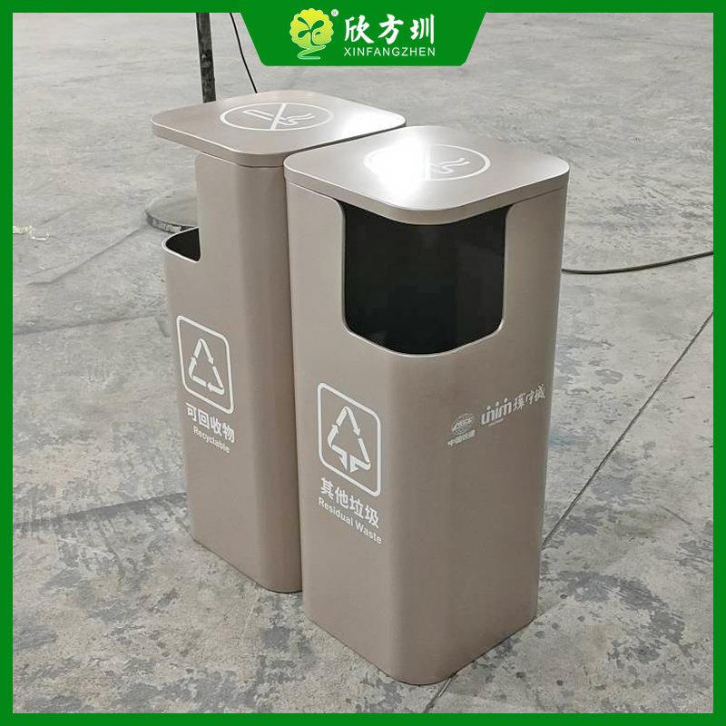 户外物业小区商场环卫侧投口不锈钢分类垃圾桶方形喷塑金属果皮箱