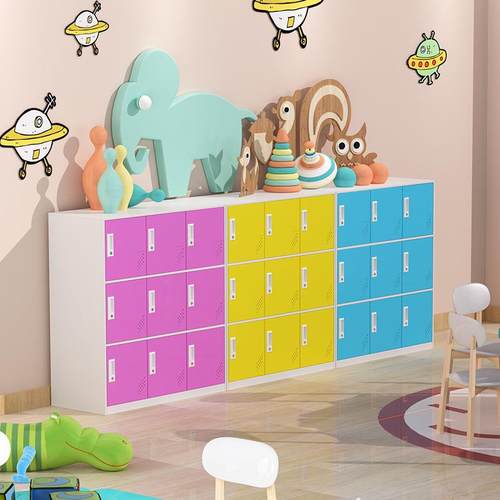 彩色书包柜学校幼儿园带锁储物柜更衣柜铁皮餐具矮柜鞋柜