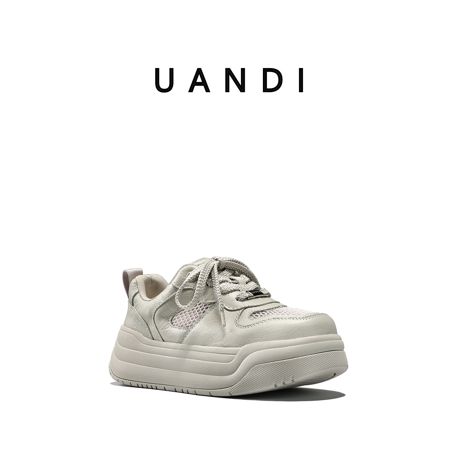 UandI头层牛皮透气增高小白鞋