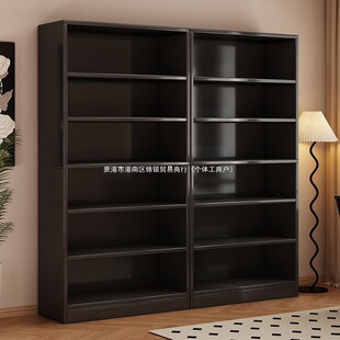 2026复古风黑色实木书柜置物柜一体靠墙收纳柜客厅组合柜学生家用