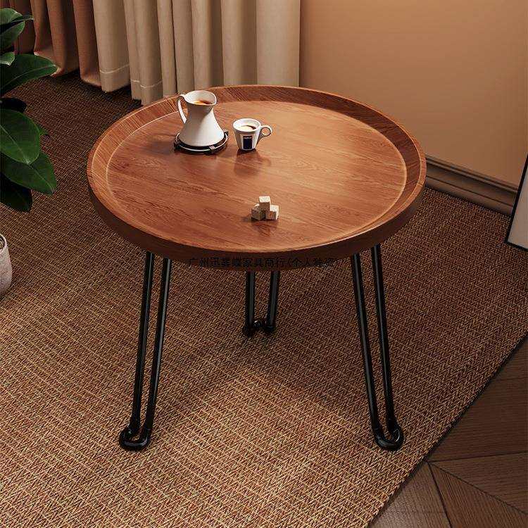 小圆桌移动茶几沙发边几胡桃木角几可折叠边桌阳台茶桌置物架桌子