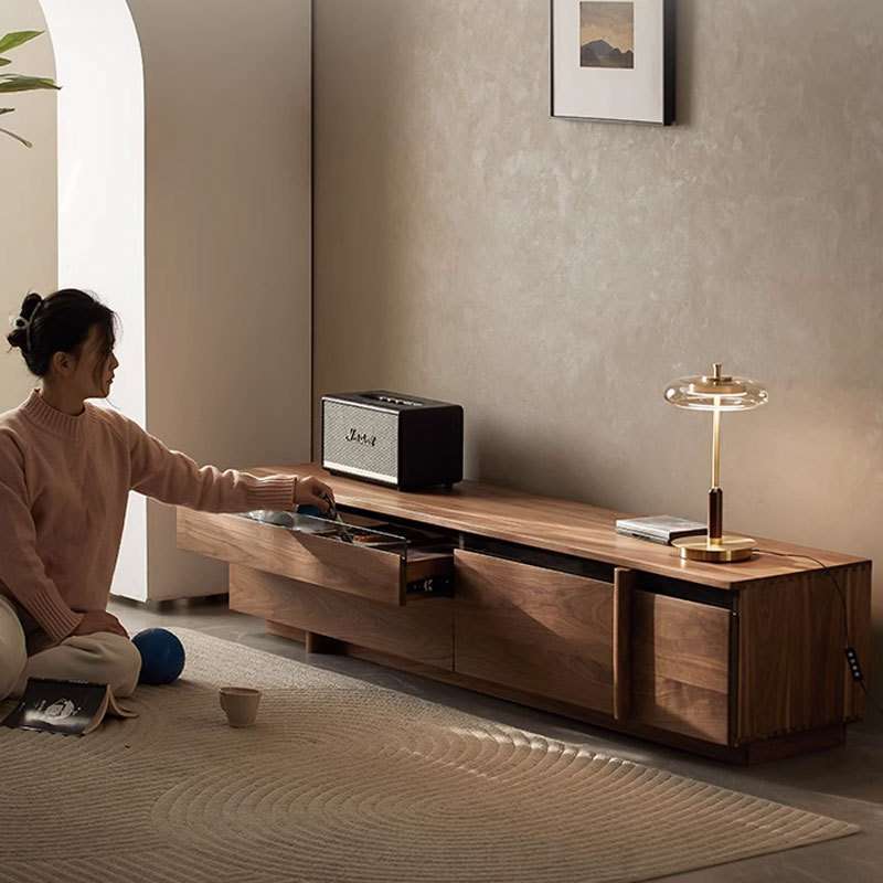 北欧实木黑胡桃木电视柜现代简约家用客厅家具小户型落地茶几组合