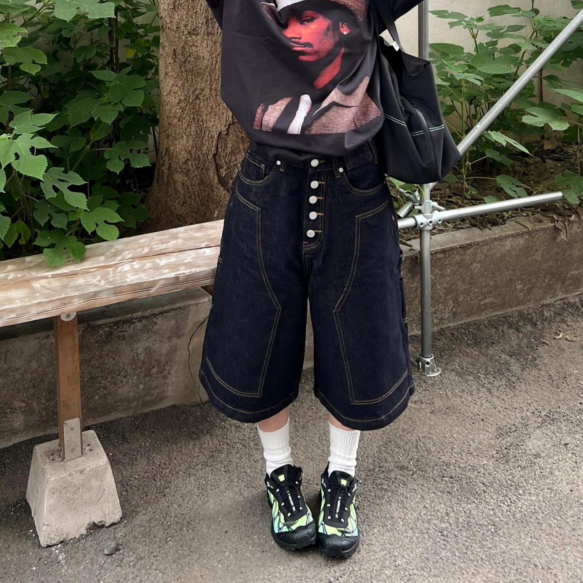 2025新款春夏季水洗蓝黑色七分牛仔裤女美式宽松百搭阔腿工装短裤