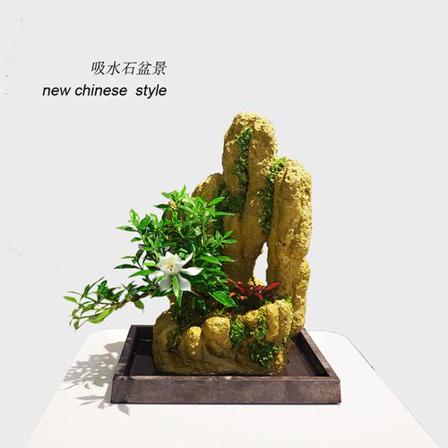 吸水石盆c景室内外假山微景观绿植 桅子花 罗汉松蕨类桌面造型植