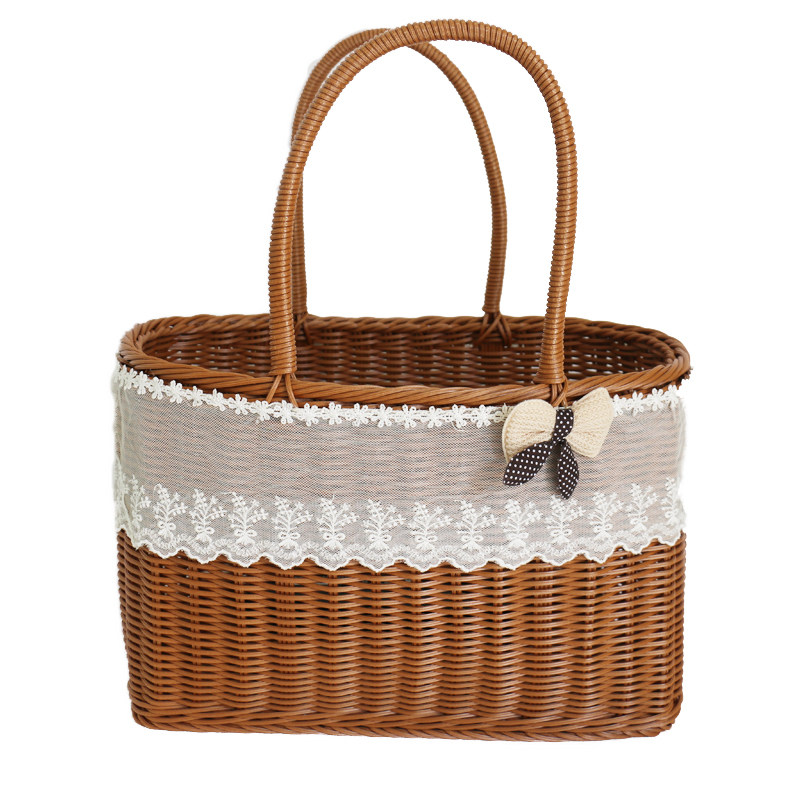 仿藤手工购物篮买菜篮子手提篮野餐D篮子宠物篮化妆品篮超市选购