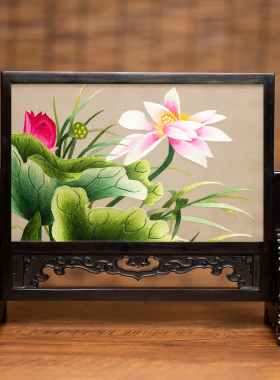 苏绣摆件成品手工双面q绣装饰品台屏创意中式刺绣桌面摆台商务礼