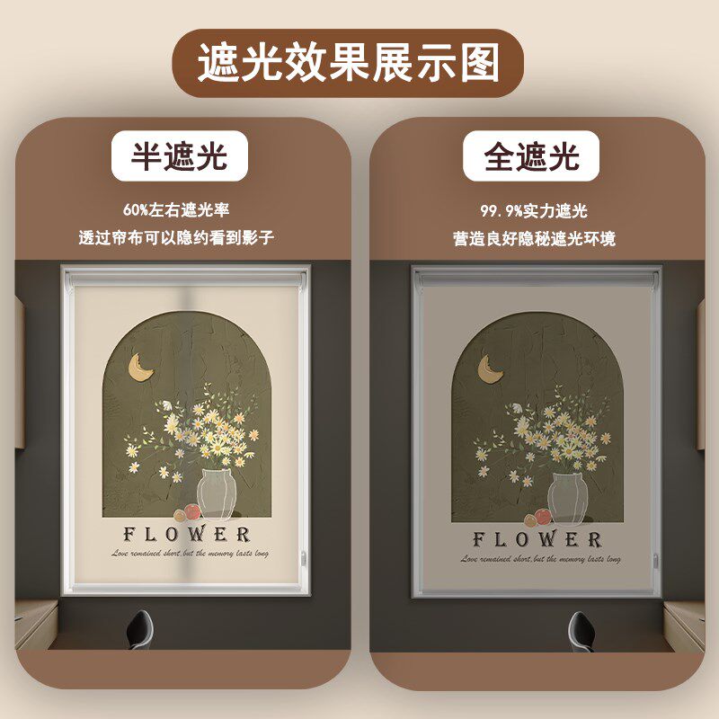 美式复古厨房窗帘免打孔r安装遮光遮阳卫生间遮挡帘卷拉式窗户卷