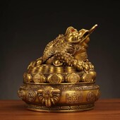 全铜黄铜聚宝盆金蟾铜钱元 宝纳财祥E瑞摆件店铺开业送礼办公室客