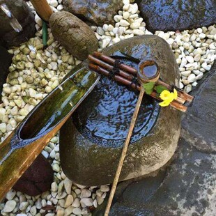 日式庭院流水景i观摆件石槽水钵养花石钵户外园林竹子滴水缸青石