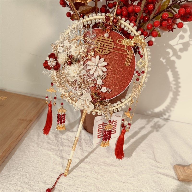 团扇结婚中c式新娘手工喜扇秀禾服婚礼高级出嫁成品扇子DIY材料包,家居饰品,工艺扇/团扇/喜扇/折扇,淘宝优惠券,粉丝福利购,淘宝优惠卷