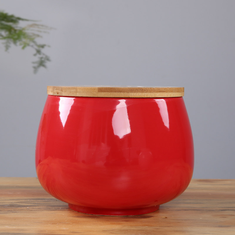 万瓷朝宗环保竹盖密封茶叶u罐陶瓷茶盒茶仓泥钵储物罐普洱罐存茶