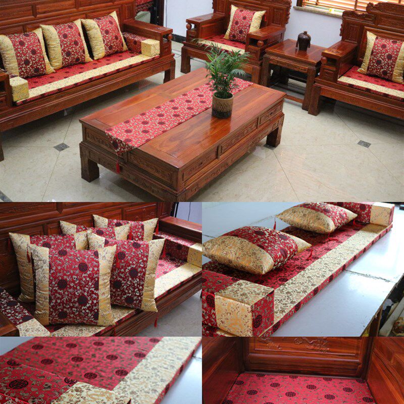 定做仿古实木中式古典p红木家具沙发坐垫绸缎椅垫宫廷象头飘窗坐