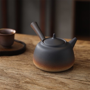 陶壶白泥煮茶壶电陶炉炭S炉烧水壶手工茶 柴烧原矿粗陶煮水壶日式