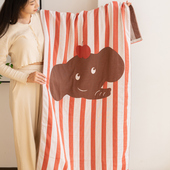 条纹小象纱布浴巾家用纯棉女复古柔软裹巾洗Q澡加大毛巾浴室吸水