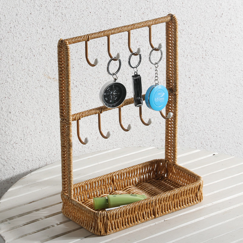 进门口玄关挂钥匙收纳架仿藤编织托盘桌面L置物架首饰化妆品收纳,收纳整理,桌面收纳盒,淘宝优惠券,粉丝福利购,淘宝优惠卷