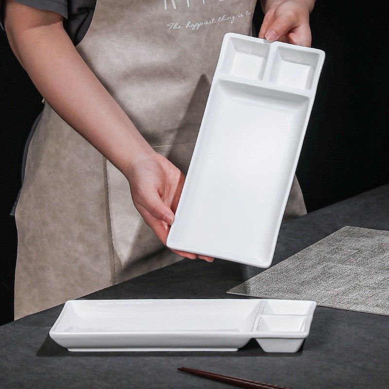 三格卤水拼盘陶瓷饺m子盘子带醋碟烧鸭盘卤鹅碟虾盘分餐盘薯条盘,餐饮具,盘,淘宝优惠券,粉丝福利购,淘宝优惠卷