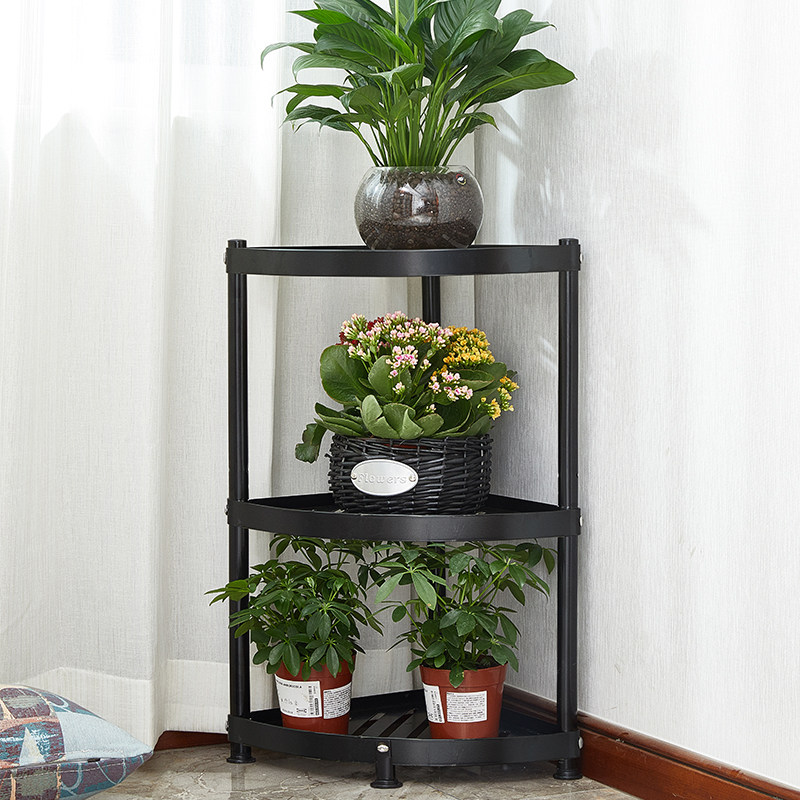 不锈钢放锅架厨房置物架三角形y落地多层扇形角落收纳架子厨房用