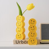 简约创意笑脸迷j你陶瓷小花瓶客厅装 饰桌面摆件治愈系小物件礼物