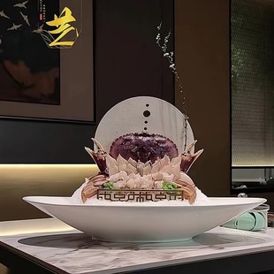 高颜值陶b瓷刺身火锅拼盘海鲜姿造大碗帝皇蟹三纹鱼意境菜干冰餐