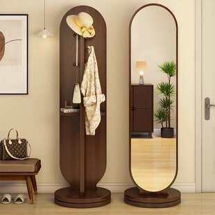 全身镜穿衣镜挂衣架简约落地镜家用试衣镜衣帽架一体木质旋转镜子
