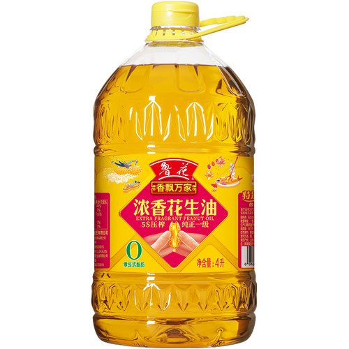 鲁花香飘万家5S一级压榨浓香花生油4L*1 食用油 粮油 煎炒烹炸炖