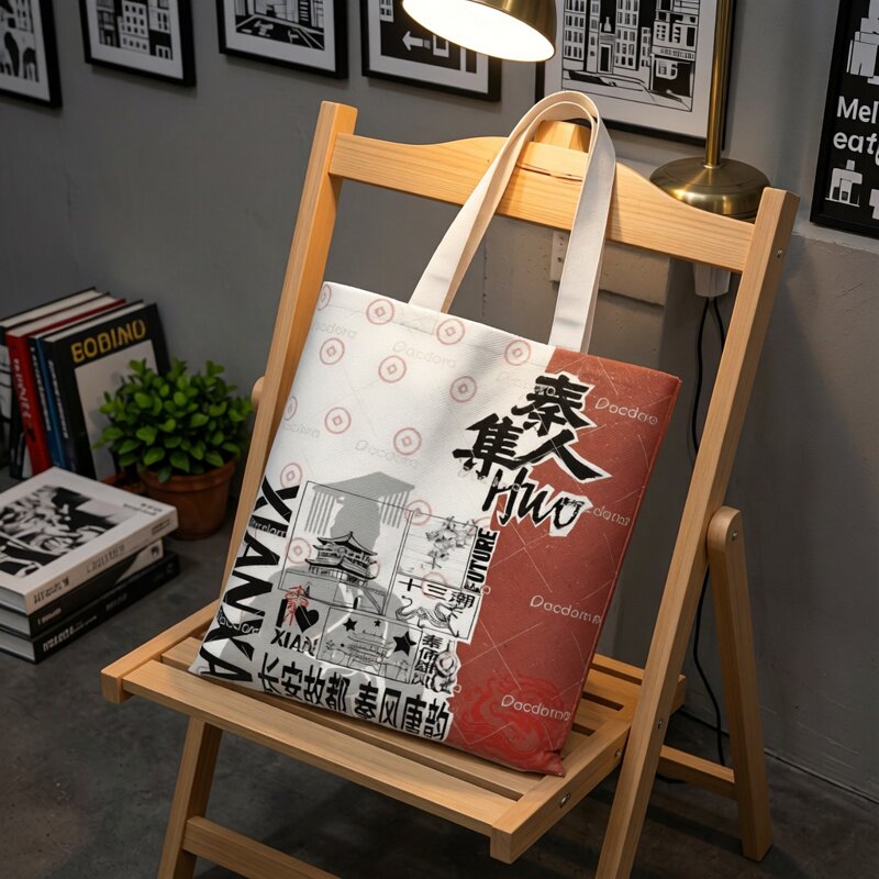 西安文创秦人集HUO中国风帆布包单肩送朋友手提大容量伴手礼图片