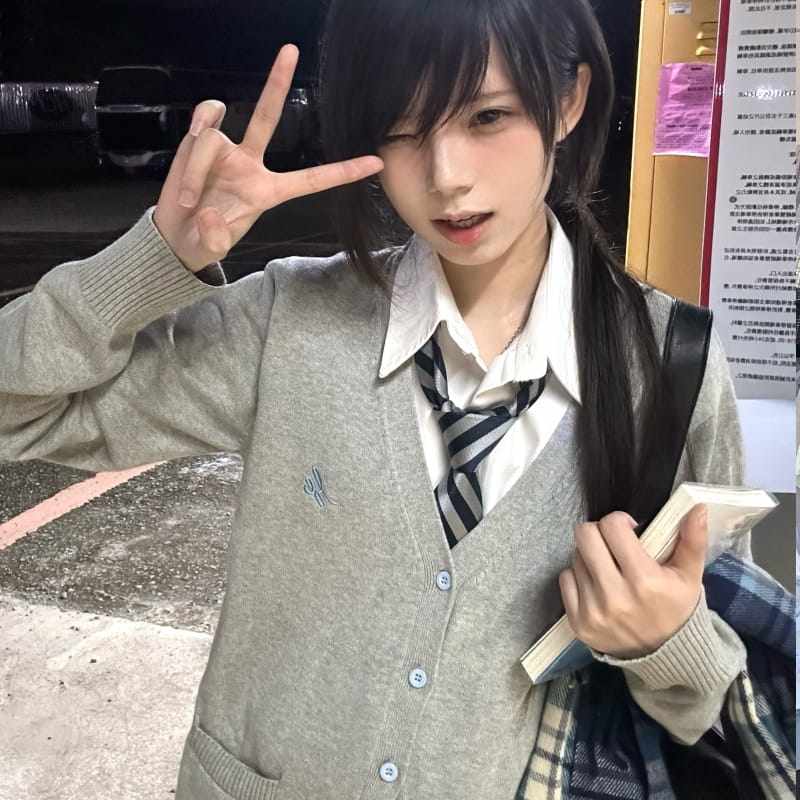 恋冬/七号线原创秋冬日系jk制服学院风针织衫刺绣开衫百搭女外套