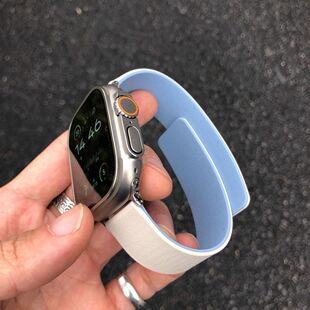 适用iwatchS9苹果手表表带S10硅胶磁吸荔枝纹双色款运动ultra表带