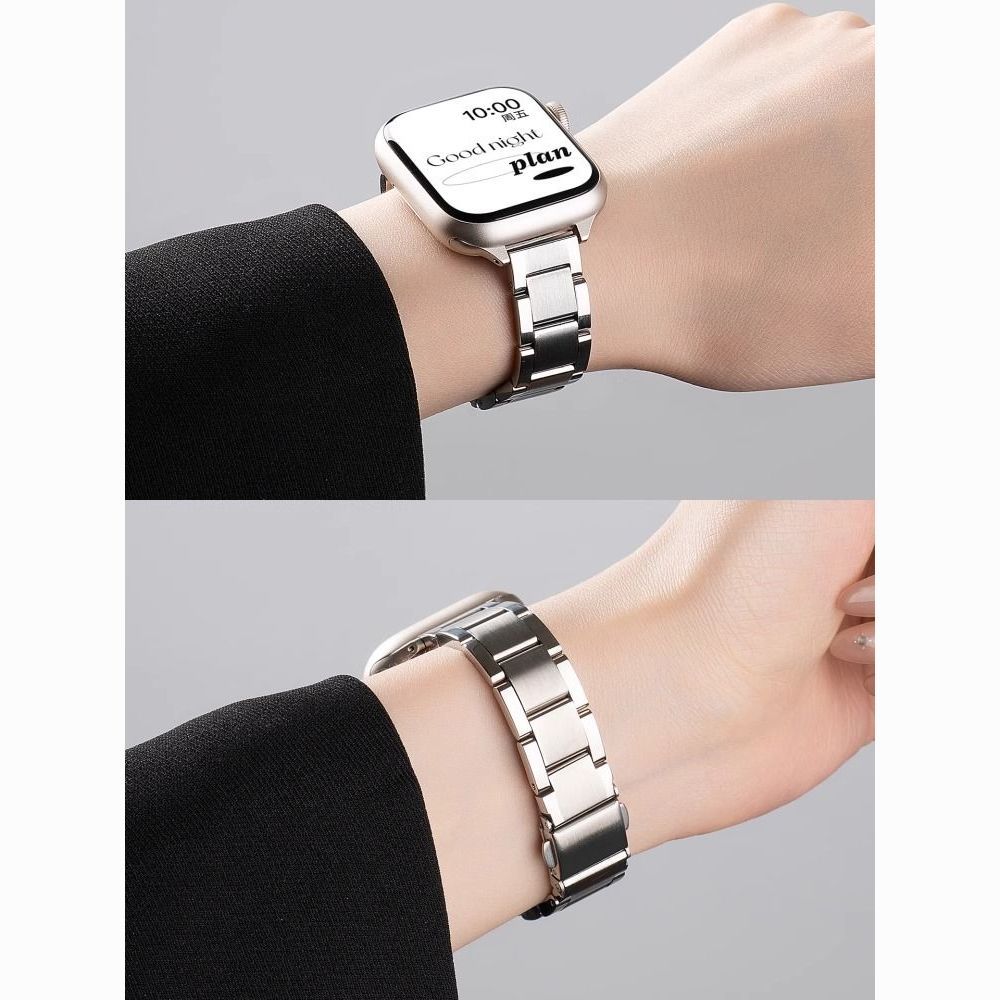 适用iwatch10表带S9苹果S8手表S10金属Applewatch9链式SE8亮面S7