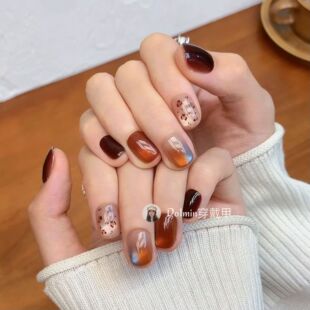 Do1min秋日显白琥珀棕豹纹猫眼美拉得色系气质美甲贴D75&81&88