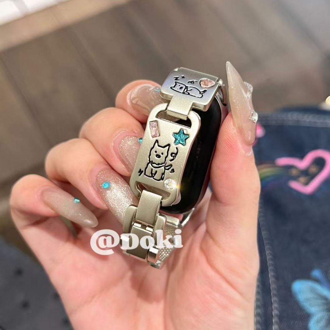 适用小米手环金属10/9手表带可爱小狗钻石8腕带红米表链小米98pro