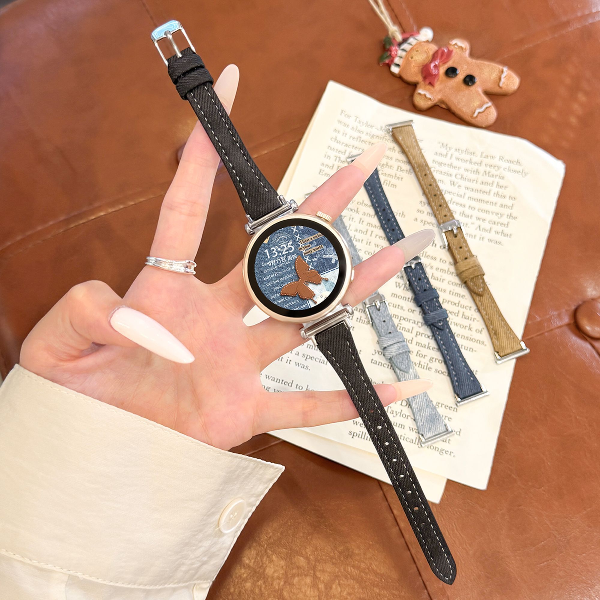 适用华为gt6表带新款watchgt5pro手表gt4/3皮质简约牛仔秋冬腕带