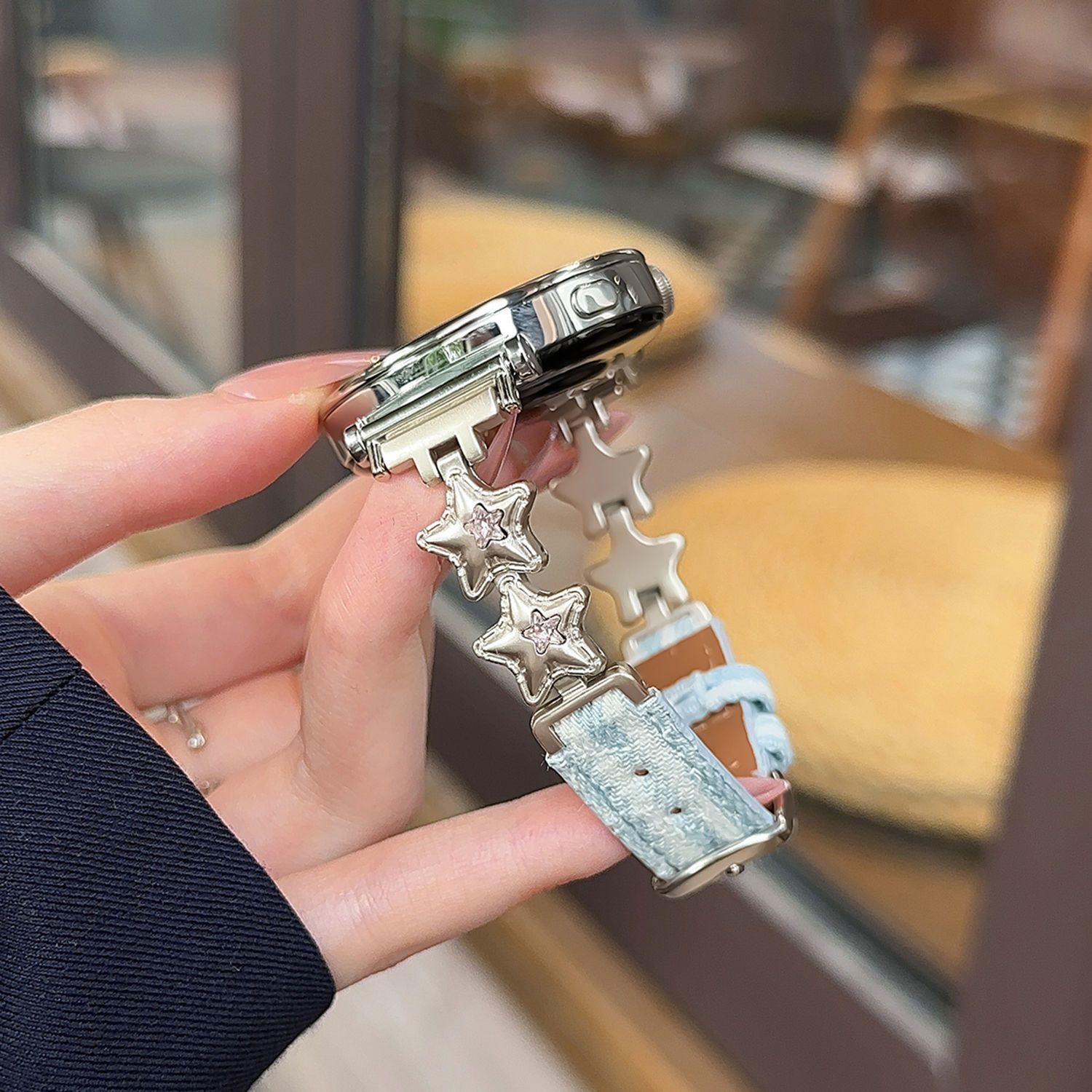 适用镶钻星星牛仔适用vivo watch5/3/2/GT手表表带帆布皮质iQOO男