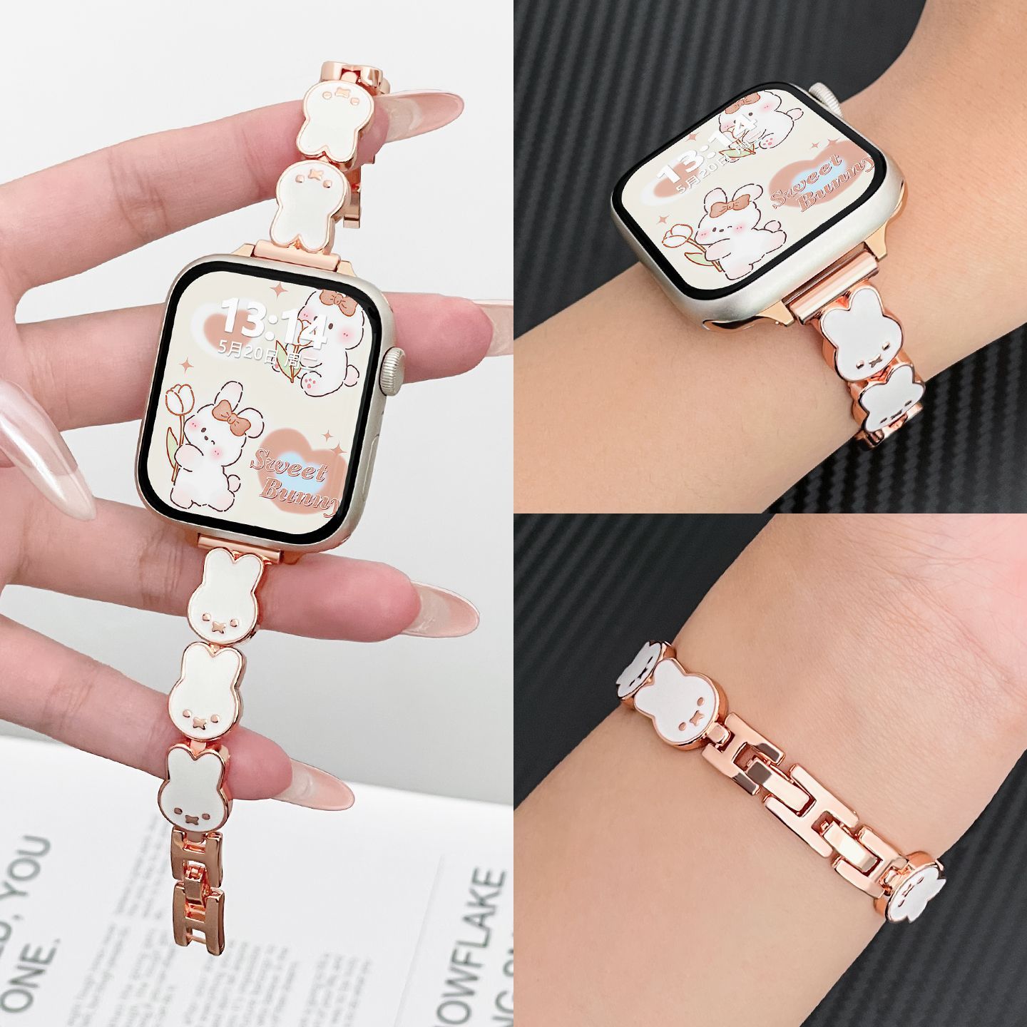 适用华为fit4手表带链米菲兔金属华为watchfit3表链女生fit4pro