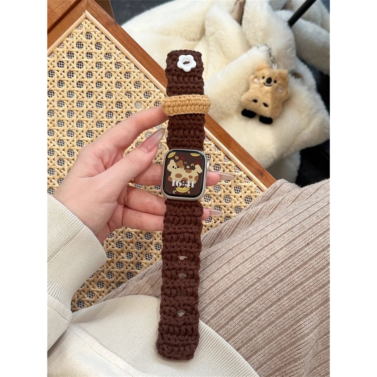 适用苹果iwatchs11秋冬毛绒针织表带applewatchs10可爱女98765432