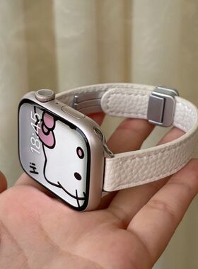 适用苹果Appleiwatchs11荔枝纹百搭手表带s10987se高颜值磁吸腕带