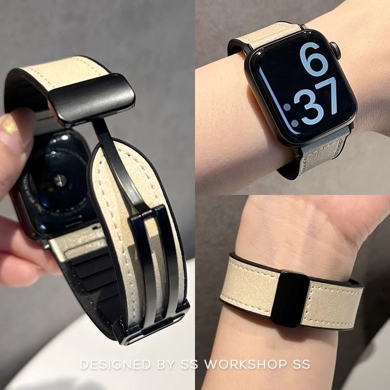 苹果磁吸iwatch11表带876543女高级感applewatch真皮s9疯马硅胶10