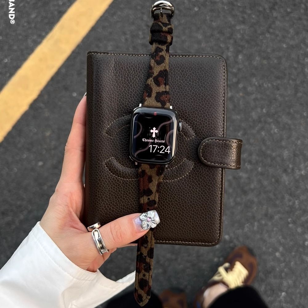 小蛮腰豹纹丝绒表带适用applewatch567seS7S8S9S10iwatch羊皮亲肤